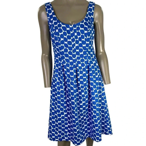 Nine West Sleeveless Fit Flare Shift Casual Dress Size 14 Blue White Polka Dots - Picture 1 of 16